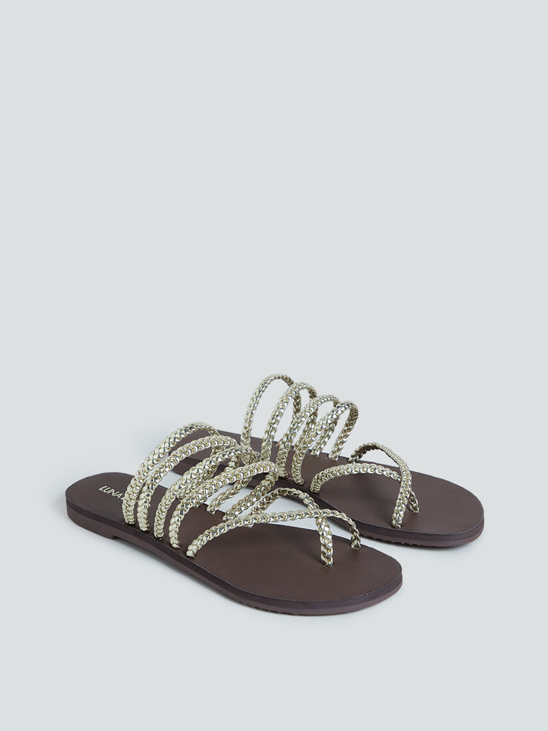 LUNA BLU Light Gold Braided Multi-strap Slides